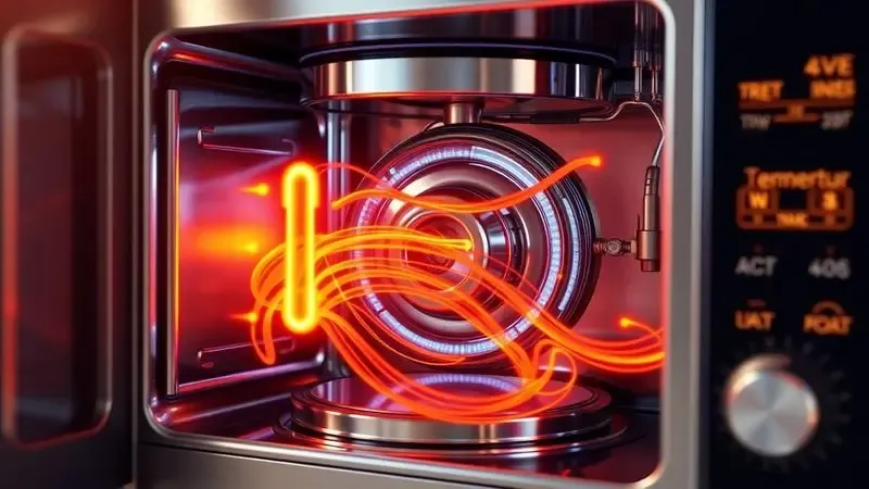 Representação 3D conceitual de calor e temperatura em circuitos internos de eletrodomésticos.