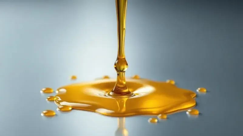 Representação artística de gotas de óleo dourado sendo aplicadas sobre um resíduo de adesivo em uma superfície metálica.