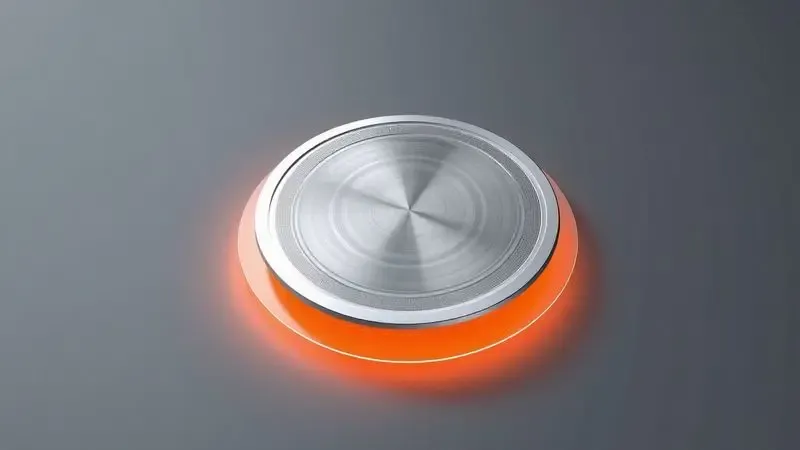 Ilustração 3D conceitual de um disco adaptador de indução transferindo calor térmico para uma panela.