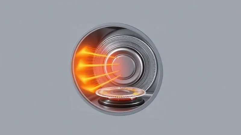 Ilustração digital 3D mostrando o fluxo de calor circular subindo de um queimador de fogão para uma forma metálica.