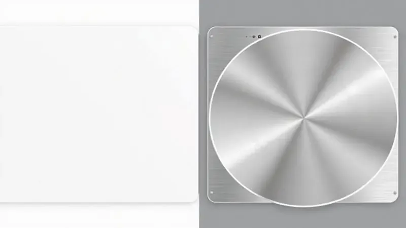 Comparação visual entre a superfície fosca da cerâmica e o brilho reflexivo do aço inoxidável em utensílios de cozinha.