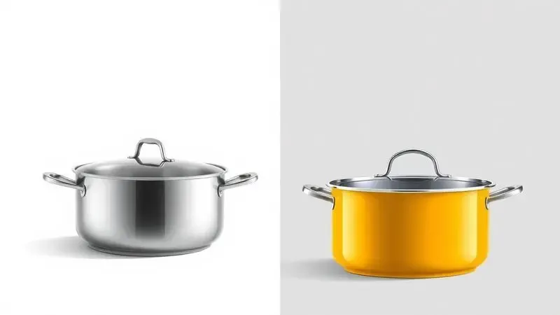 Ilustração conceitual comparando dois estilos diferentes de panelas de alta performance lado a lado.