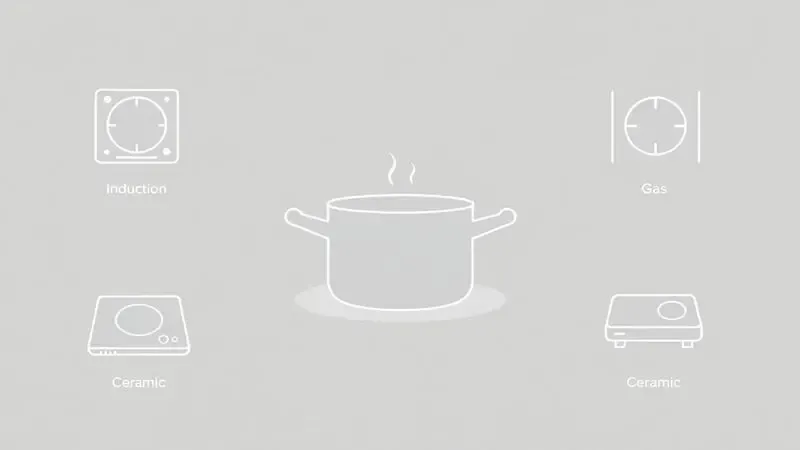 Desenho digital minimalista de uma panela compatível com diferentes tipos de superfícies de fogão.