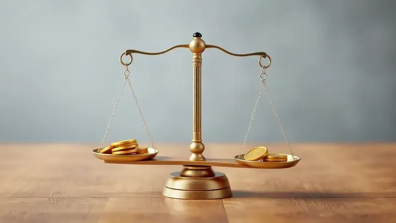 Representação visual de custo-benefício com uma balança equilibrando uma panela de qualidade e moedas douradas.