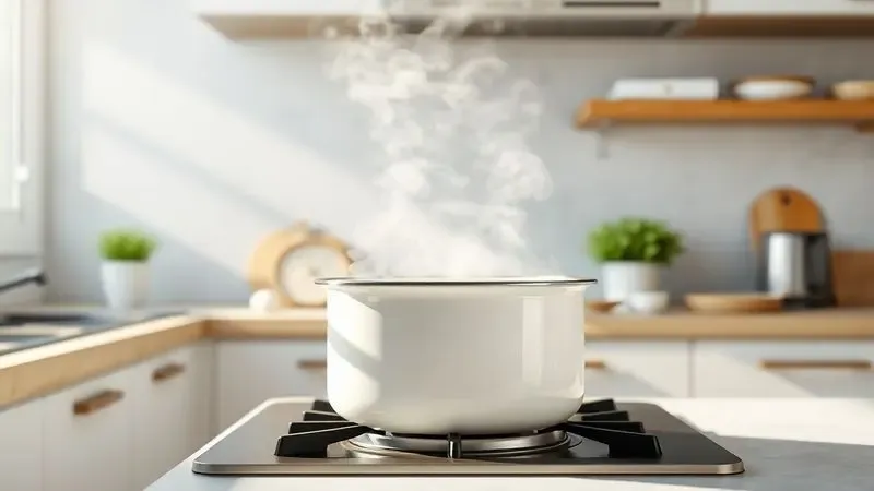 Panela de cerâmica unbranded com vapor saindo, ilustrando o uso cotidiano na cozinha.