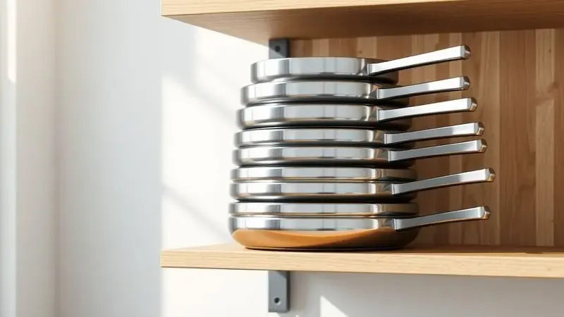 Panelas de aço inox limpas e brilhantes empilhadas de forma organizada em uma cozinha.