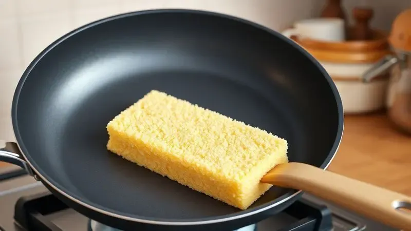 Cena conceitual em 3D de uma limpeza delicada de panela para representar cuidados e manutenção.