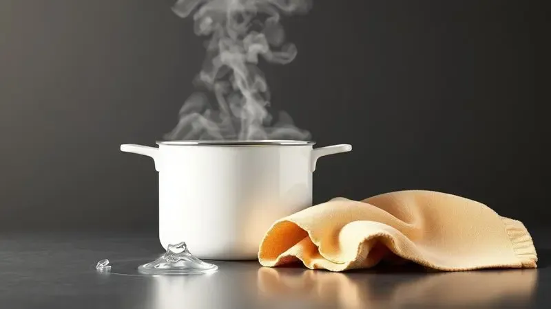 Representação visual de limpeza e manutenção de uma panela a vapor em estilo 3D vibrante.