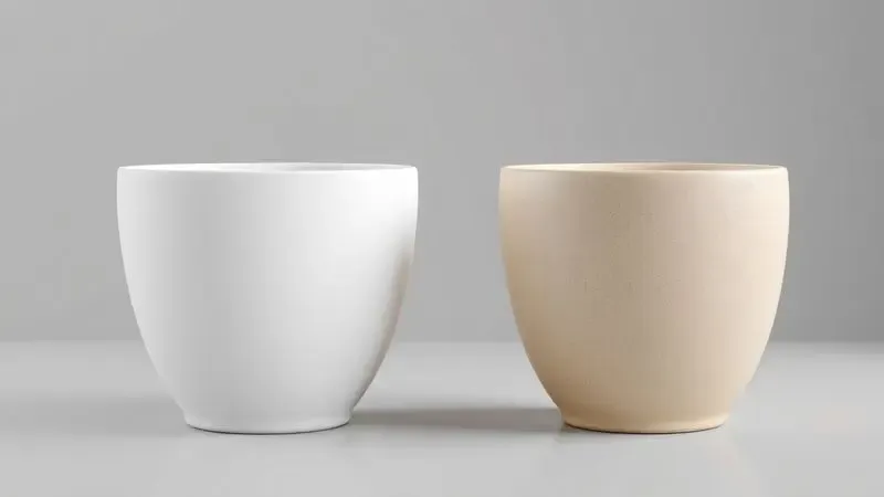 Ilustração comparativa entre as camadas de uma panela com revestimento cerâmico e a estrutura de uma panela de cerâmica pura.
