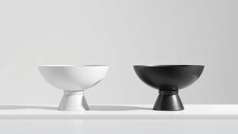 Ilustração comparativa entre o formato de fundo plano e fundo arredondado de panelas wok em estilo conceitual e minimalista.