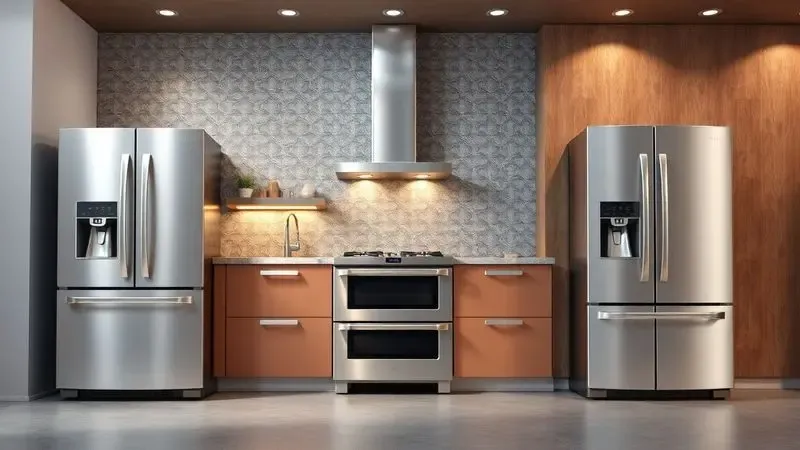 Texturas metálicas robustas e formas sólidas em renderização 3D simbolizando a durabilidade de utensílios de cozinha.