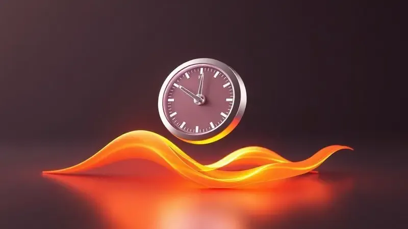 Gráfico conceitual 3D representando a economia de tempo e eficiência energética com cores quentes e iluminação dinâmica.