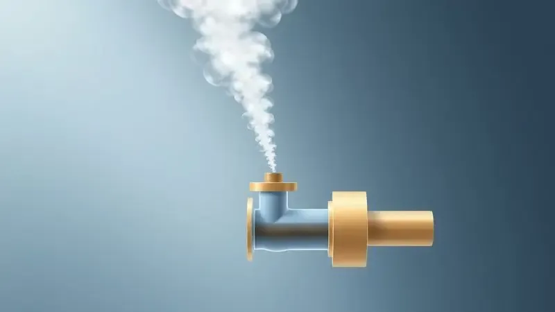 Representação digital artística mostrando o fluxo de vapor sendo liberado por uma válvula de emergência de forma controlada.