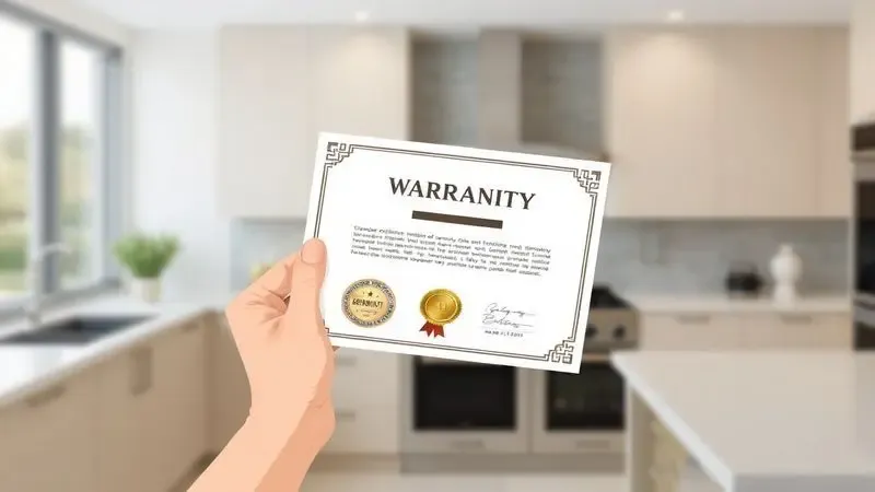 Representação visual de segurança e autenticidade com certificado de garantia sobre balcão de cozinha.