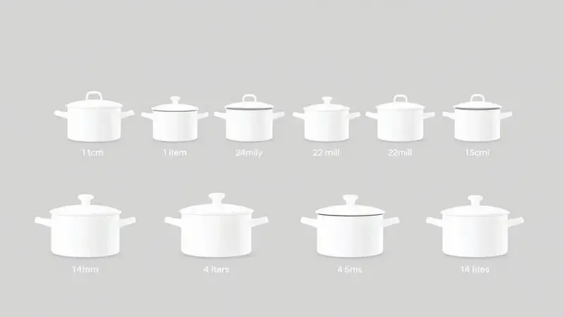 Gráfico conceitual 3D comparando diferentes volumes e tamanhos de panelas para auxiliar na escolha de compra.