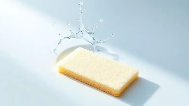 Ilustração de uma gota de água e uma esponja macia sobre uma superfície lisa, representando cuidado com o antiaderente.
