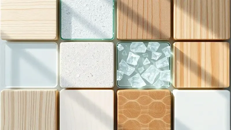 Composição equilibrada mostrando diferentes texturas como madeira, vidro e plástico limpas e sem resíduos.