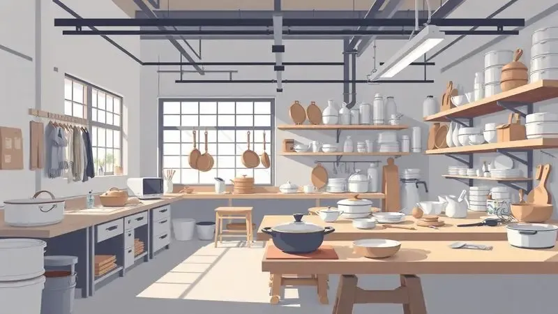 Ilustração conceitual representando a história e o design de utensílios de cozinha de alta qualidade.