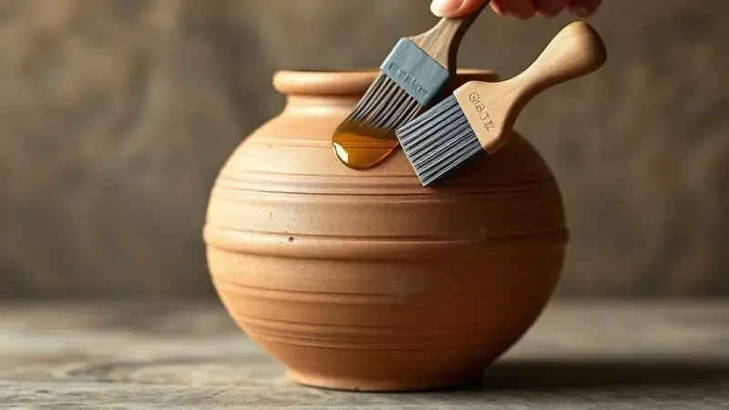Ilustração digital de uma panela de barro sendo preparada com óleo para o processo de cura tradicional.