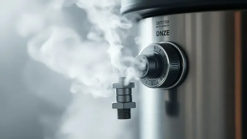 Representação artística do vapor saindo suavemente da válvula de uma panela de pressão de forma segura.