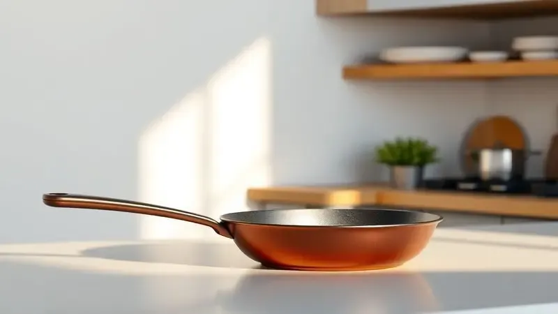 Panela de ferro fundido limpa e bem conservada refletindo luz suave em um ambiente de cozinha minimalista.