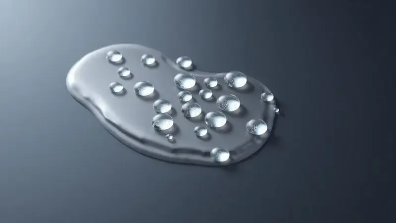 Gotas de água deslizando sobre superfície antiaderente de alta qualidade facilitando a limpeza da panela.