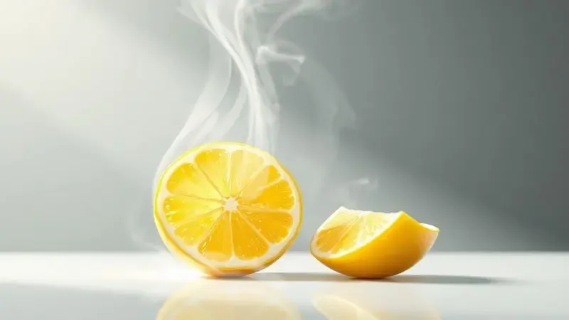 Ilustração artística de uma fatia de limão e vapor de água quente, simbolizando limpeza natural.