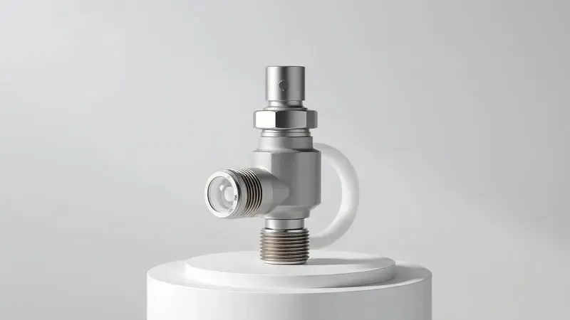Ilustração 3D detalhando peças de segurança e manutenção, como a válvula de vapor, em estética minimalista.