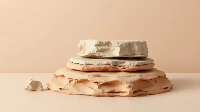 Ilustração conceitual em 3D mostrando a pureza dos materiais minerais e argila natural em camadas.
