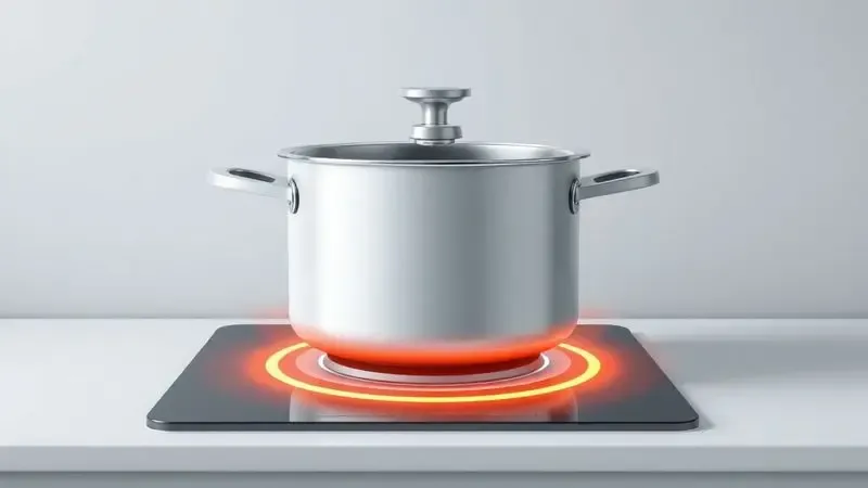 Ilustração conceitual de uma panela no fogão mostrando ondas de calor para evitar queimar.