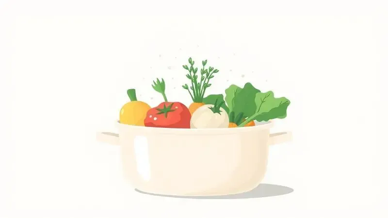 Legumes frescos e coloridos dentro de uma panela de cerâmica, representando uma culinária saudável e segura.
