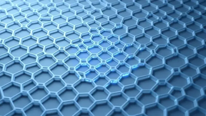 Ilustração 3D conceitual mostrando a estrutura molecular resistente e antiaderente do revestimento de Teflon PTFE.