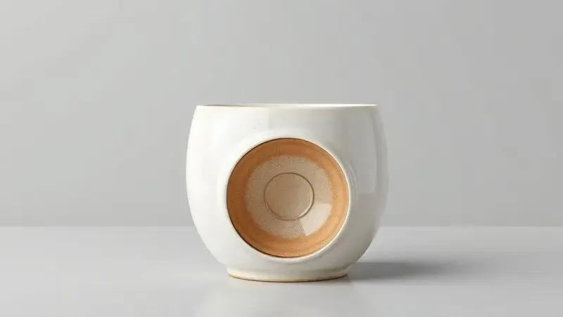 Ilustração 3D conceitual de uma panela de cerâmica em corte lateral, evidenciando as camadas de revestimento e o núcleo condutor de calor.