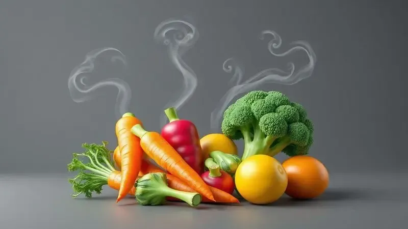 Ilustração artística de vegetais frescos e vapor subindo, simbolizando receitas práticas e saudáveis.