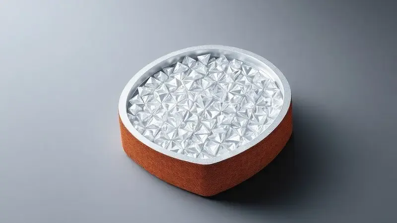 Ilustração digital de um revestimento antiaderente reforçado com cristais de diamante para maior durabilidade.