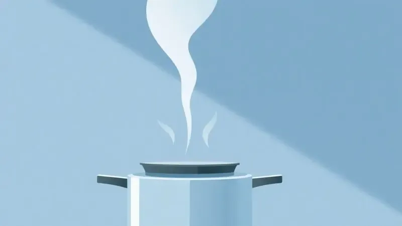 Ilustração artística mostrando a saída natural e controlada de vapor de uma panela de pressão sobre o fogão.