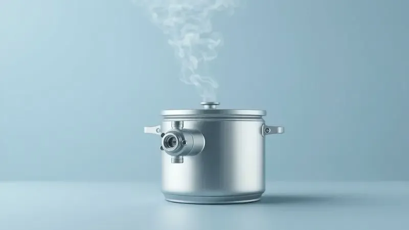 Representação técnica e segura da válvula de pressão de uma panela elétrica com vapor controlado.