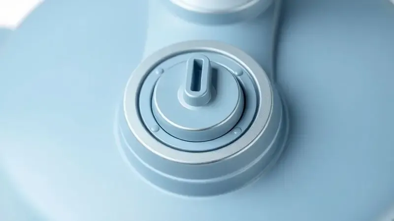Detalhe artístico do sistema de trava e válvulas de segurança de uma panela de pressão elétrica moderna e segura.