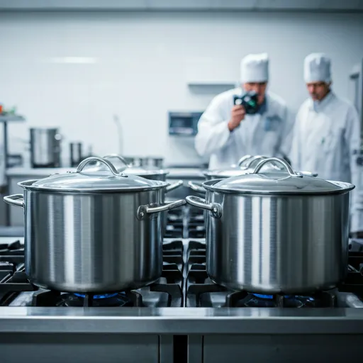 Laboratório de testes térmicos com sensores infravermelhos em panelas de aço inox