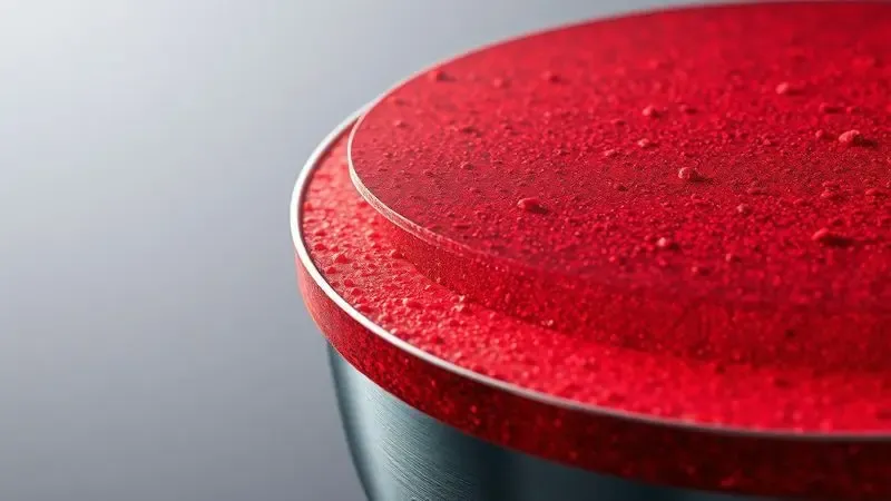 Ilustração técnica mostrando o corte transversal de uma superfície mineral vermelha com camadas de alta resistência.