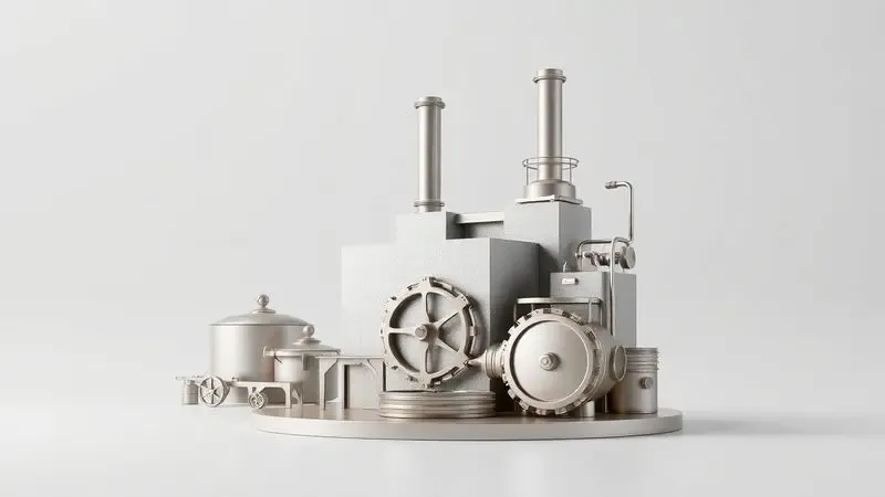 Ilustração 3D conceitual representando a tradição industrial de utensílios de alumínio no Brasil.