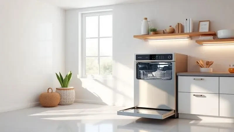 Cozinha moderna e limpa simbolizando o tempo livre e a praticidade de uma lava-louça de alta performance.