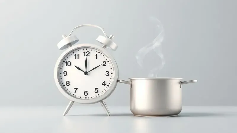 Ilustração conceitual representando economia de tempo e eficiência ao cozinhar com panela elétrica em um ambiente moderno.